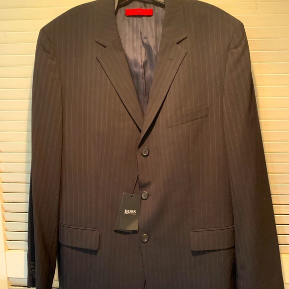 NWT Hugo Boss Wool Suit Jacket Men's Size 44R Black Thin Pin Stripe